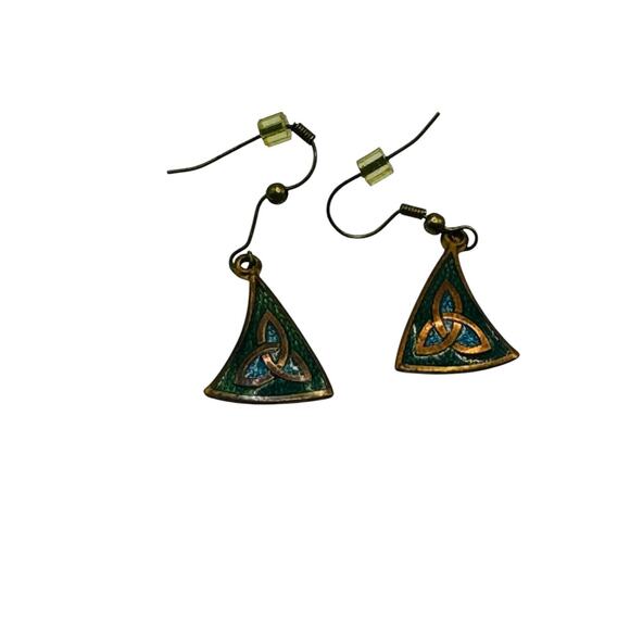 Vintage Brass Celtic Knot Dangle Earrings with Antique Finish Rare - Picture 3 of 6